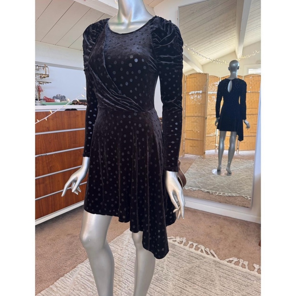 Topshop Black Velvet Polka Dot Dress